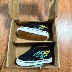 Vans Infant Baby Black Sneakers with Flame Design Size 2 NWT